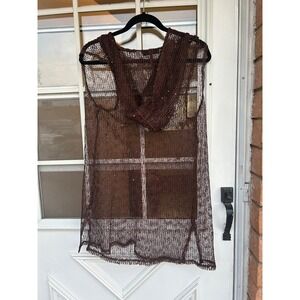 Lanzarote Seattie‎ Brown Crochet Mesh Hooded Tunic Top M Grudge Cyber Punk